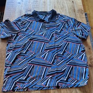 Perry Ellis Men's Polo Shirt Black, Blue, Red Geometric Pattern 4X Big and Tall